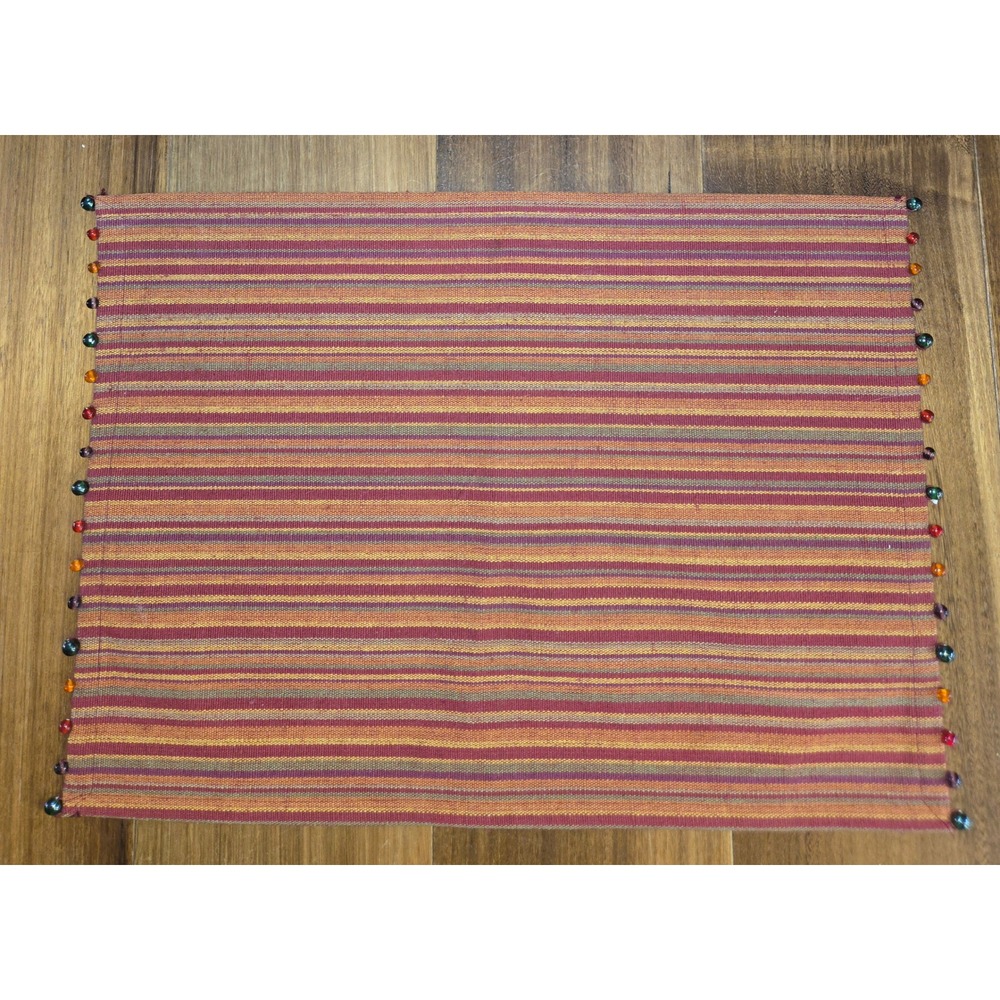 Pier 1 Imports Spicey Stripe Placemats Set of 6 Beaded Cotton Red Orange Gold